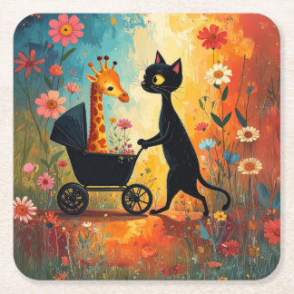 Porta-copo De Papel Quadrado Cute Cat Giraffe Paper Coaster