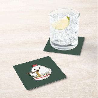Porta-copo De Papel Quadrado Cute Chicken Eating Ramen Noodles Kawaii Illustrat