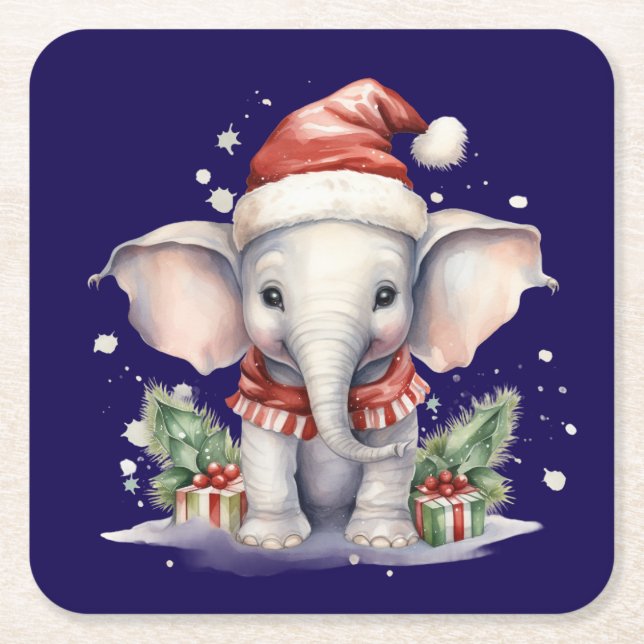 Porta-copo De Papel Quadrado Cute Christmas Elephant (Frente)