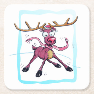 Porta-copo De Papel Quadrado Cute Deer sobre gelo Engraçado Cartografia de Nata