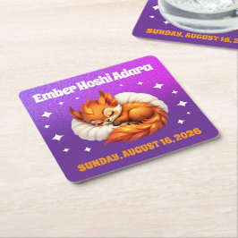 Porta-copo De Papel Quadrado Cute Fox Cub Asleep in Starry Sky Baby Shower