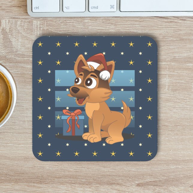 Porta-copo De Papel Quadrado Cute German Shepherd puppy Cartoon Starry night (Criador carregado)