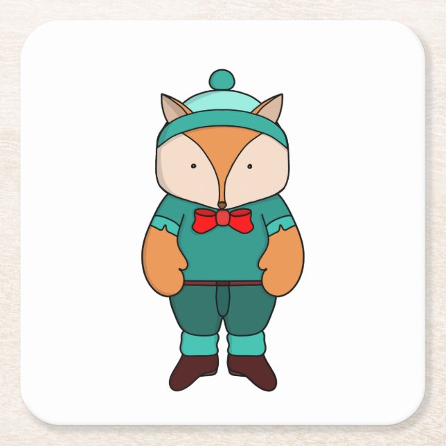 Porta-copo De Papel Quadrado Cute green fox (Frente)