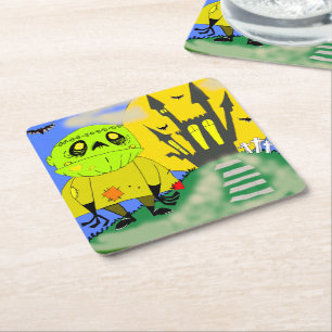 Porta-copo De Papel Quadrado Cute Halloween Zombie e Castle