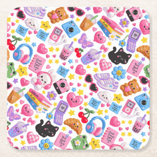 Porta-copo De Papel Quadrado Cute Kawaii Y2K Estética Padrão Sem Costura – Rosa