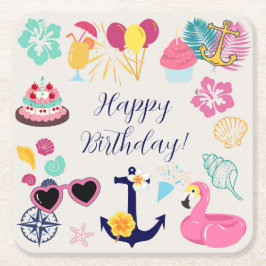Porta-copo De Papel Quadrado Cute Nautical Birthday