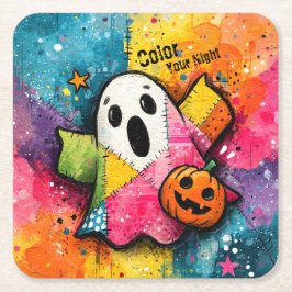 Porta-copo De Papel Quadrado Cute Patchwork Ghost Colorful Splatter Art