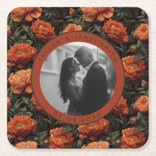Porta-copo De Papel Quadrado Cute Peonies Flor de Lagos Casamento