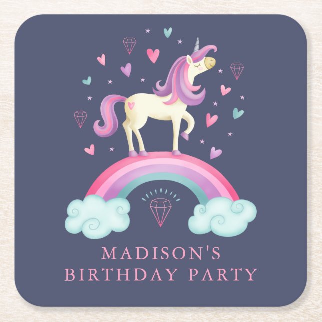 Porta-copo De Papel Quadrado Cute Rainbow Unicorn (Frente)