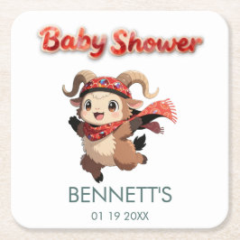 Porta-copo De Papel Quadrado Cute Ram Winter Baby Shower Coaster