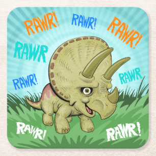Porta-copo De Papel Quadrado Cute RAWR Triceratops