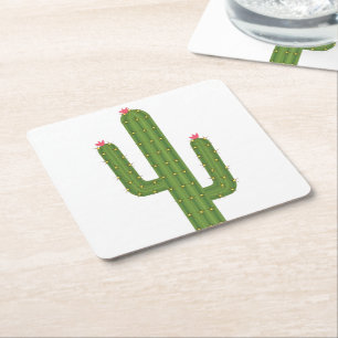 Porta-copo De Papel Quadrado Cute Southwest Casamento Verde Rosa Flor Cacto