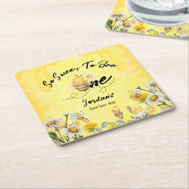 Porta-copo De Papel Quadrado Cute Sweet To Bee One Wildflower 1st birthday