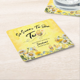 Porta-copo De Papel Quadrado Cute Sweet To Bee Two Wildflower 1st birthday