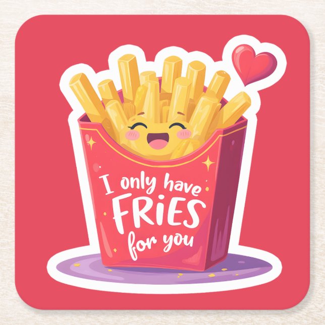 Porta-copo De Papel Quadrado Cute Valentine French Fries Pun (Frente)