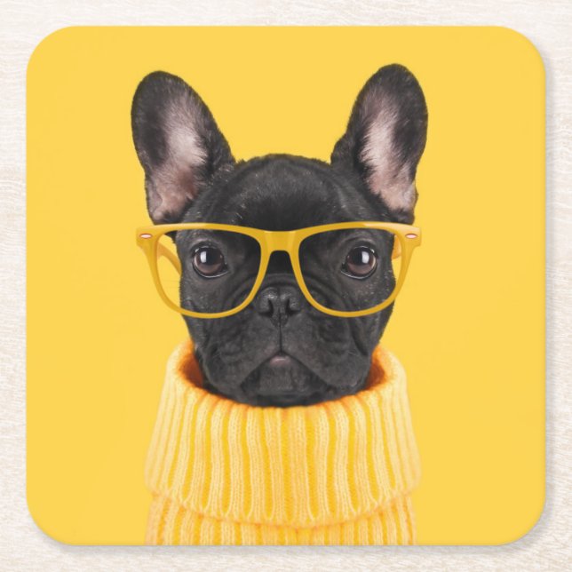 Porta-copo De Papel Quadrado Cutest Baby Animals | French Bulldog Sunglasses (Frente)