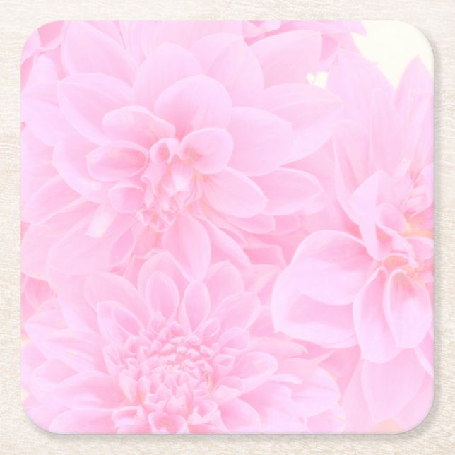 Porta-copo De Papel Quadrado Dahlias Em Rosa Suave (Frente)