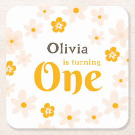 Porta-copo De Papel Quadrado Daisy Boho Floral primeiro aniversario