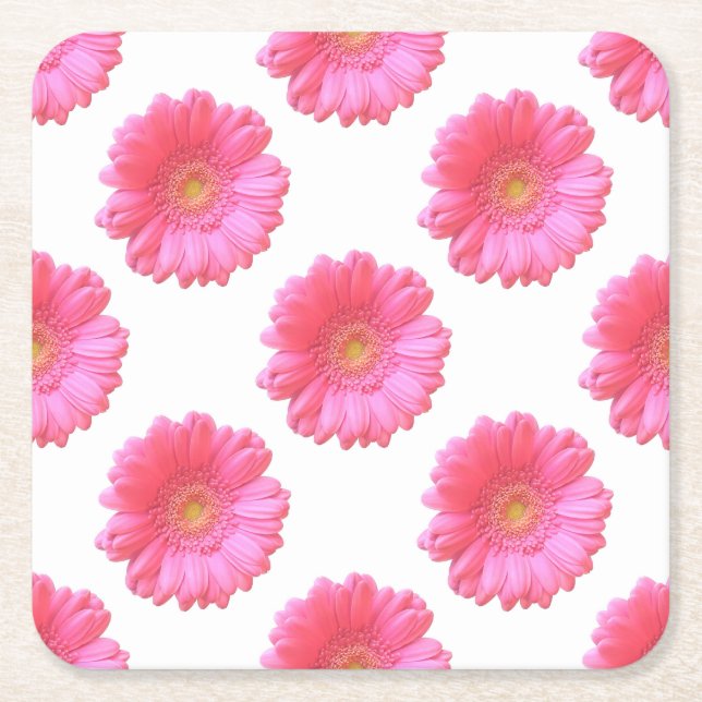 Porta-copo De Papel Quadrado Daisy gerbera rosa (Frente)