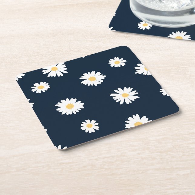 Porta-copo De Papel Quadrado Daisy On Blue Pattern (Inclinado)