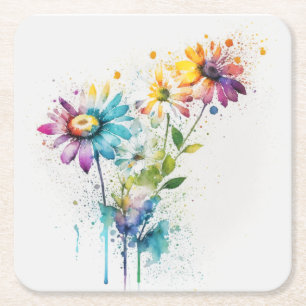 Porta-copo De Papel Quadrado Daisy Spatter, cores vivas,