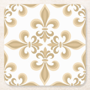 Porta-copo De Papel Quadrado Damasceno Bege Elegante
