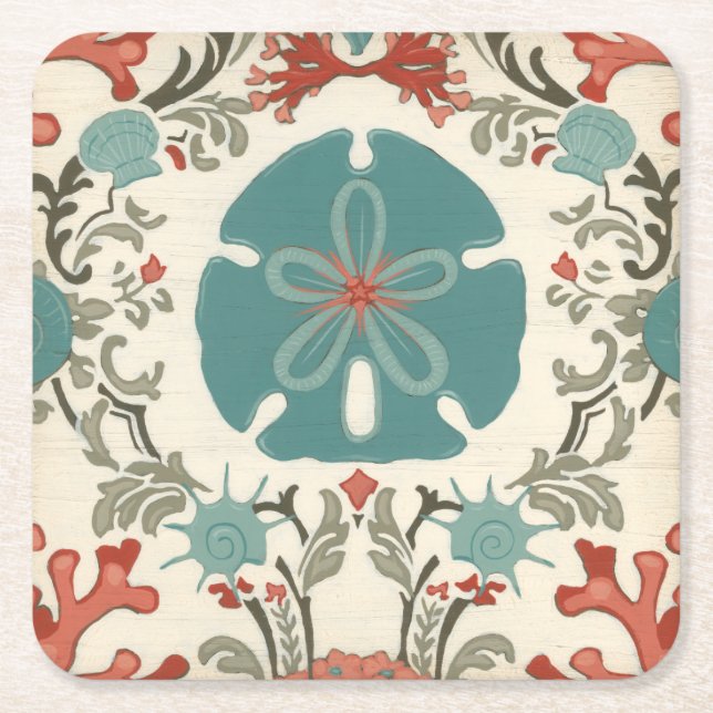 Porta-copo De Papel Quadrado Damasco Costeiro II (Frente)