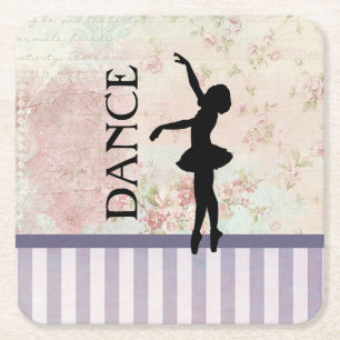 Porta-copo De Papel Quadrado Dança - Silhueta de Bailarina Fundo Vintage