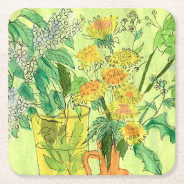 Porta-copo De Papel Quadrado Dandelions Bird Cherry Summer Flowers Arte Floral