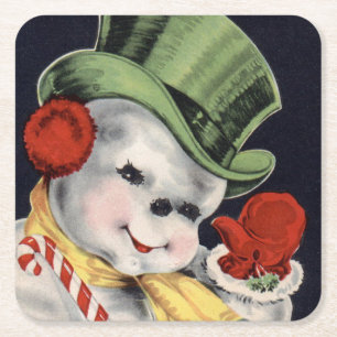 Porta-copo De Papel Quadrado Dapper Christmas Snowman