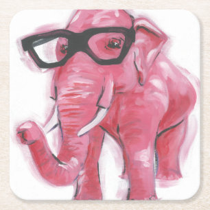 Porta-copo De Papel Quadrado Dapper Elefante Rosa Em Óculos