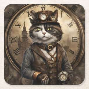 Porta-copo De Papel Quadrado Dapper Steampunk Calico Cat