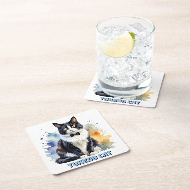 Porta-copo De Papel Quadrado Dapper Tuxedo Cat (Insitu)