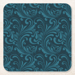 Porta-copo De Papel Quadrado Dark teal floral damask pattern