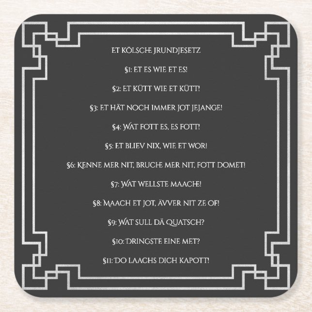 Porta-copo De Papel Quadrado Das Kölsche Grundgesetz – Köln Cologne Jugendstil (Frente)