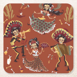 Porta-copo De Papel Quadrado Day of the Dead - Día de los Muertos Paper Coaster