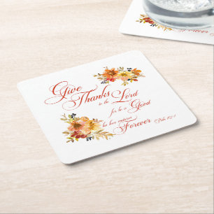 Porta-copo De Papel Quadrado Dê Graças ao Senhor outono floral aquarela 