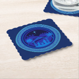 Porta-copo De Papel Quadrado de Natal com Natividade Azul Corresponden