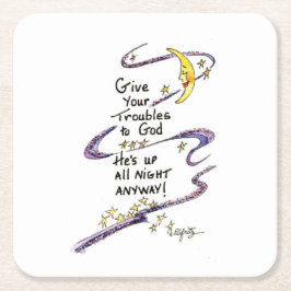 Porta-copo De Papel Quadrado Dê seus problemas a Deus. Lua de Dizer Desconfortá