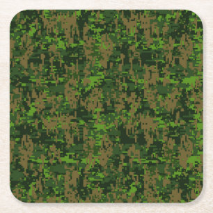 Porta-copo De Papel Quadrado Decoração da Camouflagem Verde Digital Estilo Wood