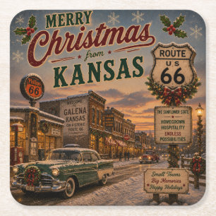 Porta-copo De Papel Quadrado Decoração de Bebida de Férias da Rota 66 do Kansas