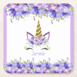 Porta-copo De Papel Quadrado Decorações de Aniversário do Unicórn Violeta Fresc