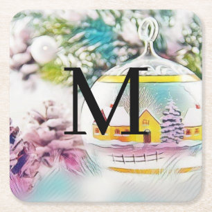 Porta-copo De Papel Quadrado Decorações de Natal Vintage Ornamentos Aquarela