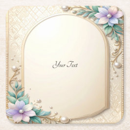 Porta-copo De Papel Quadrado Decorative Floral Frame with Pearls Paper Coaster