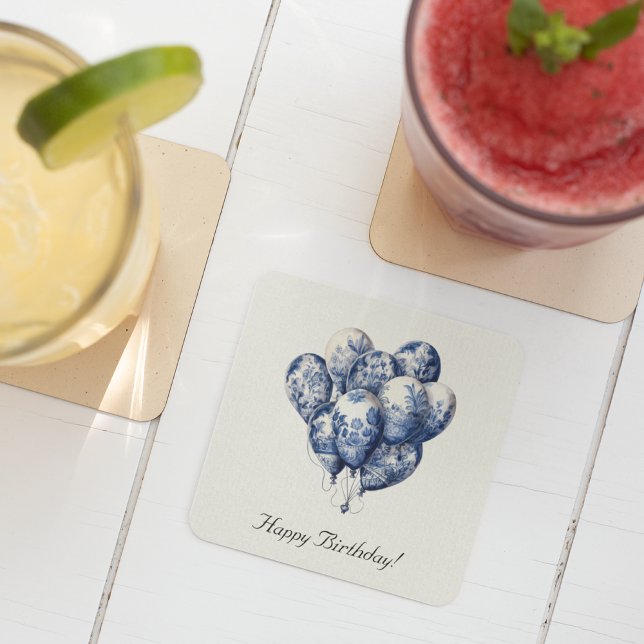 Porta-copo De Papel Quadrado Delft Blue Balloons personalizáveis (Criador carregado)
