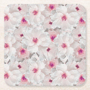 Porta-copo De Papel Quadrado Delicar floral branco e rosa