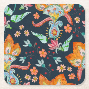 Porta-copo De Papel Quadrado Delícia Floral: Textura De Flor De Aquarela
