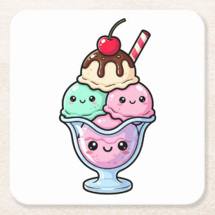 Porta-copo De Papel Quadrado Delicioso Sundae de Sorvete Kawaii