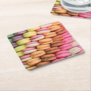 Porta-copo De Papel Quadrado Deliciosos Macarons Coloridos