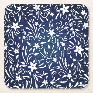 Porta-copo De Papel Quadrado Denim Blooms: Padrão Floral Fundo